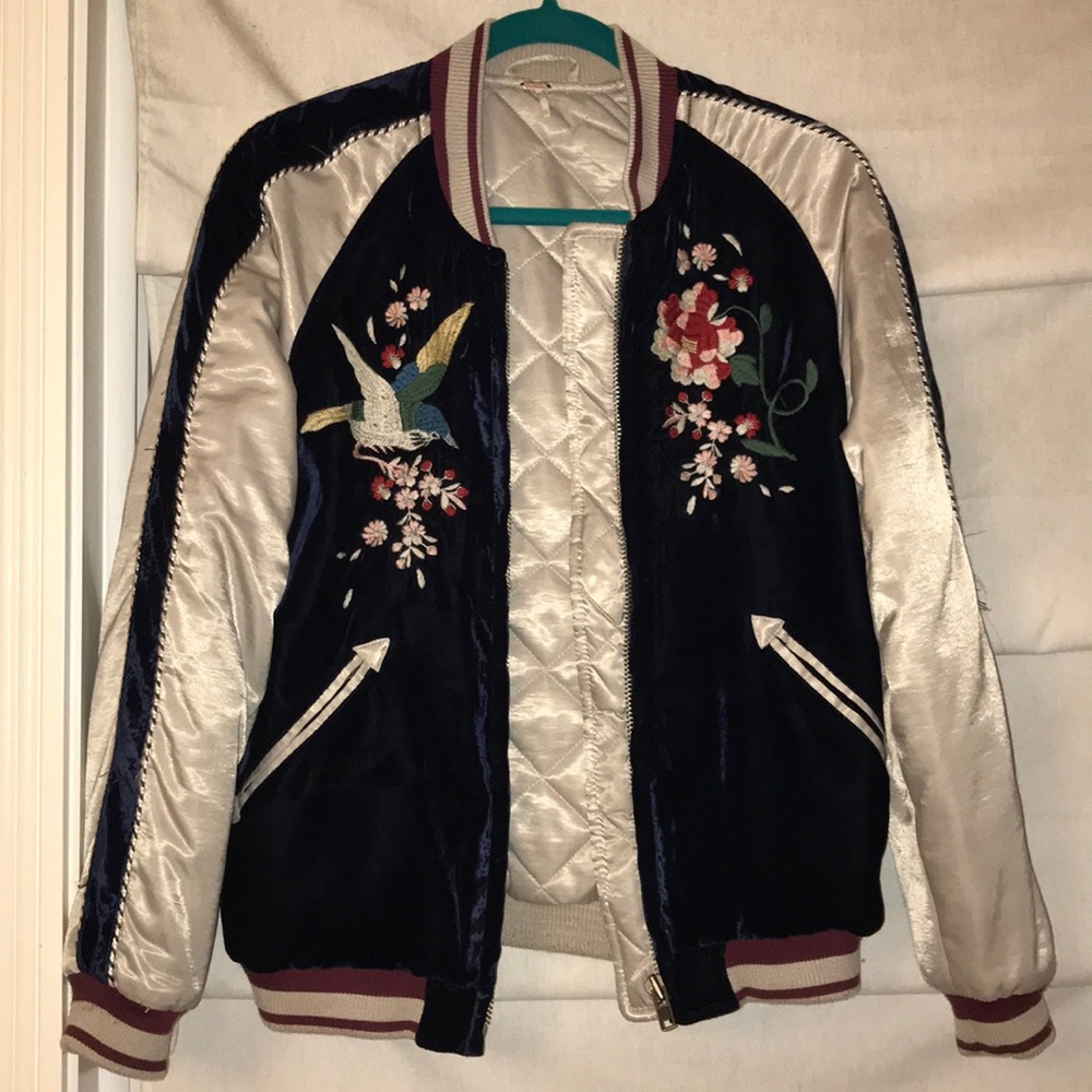 Free People Nature Colorful Velvet Bomber Jacket
